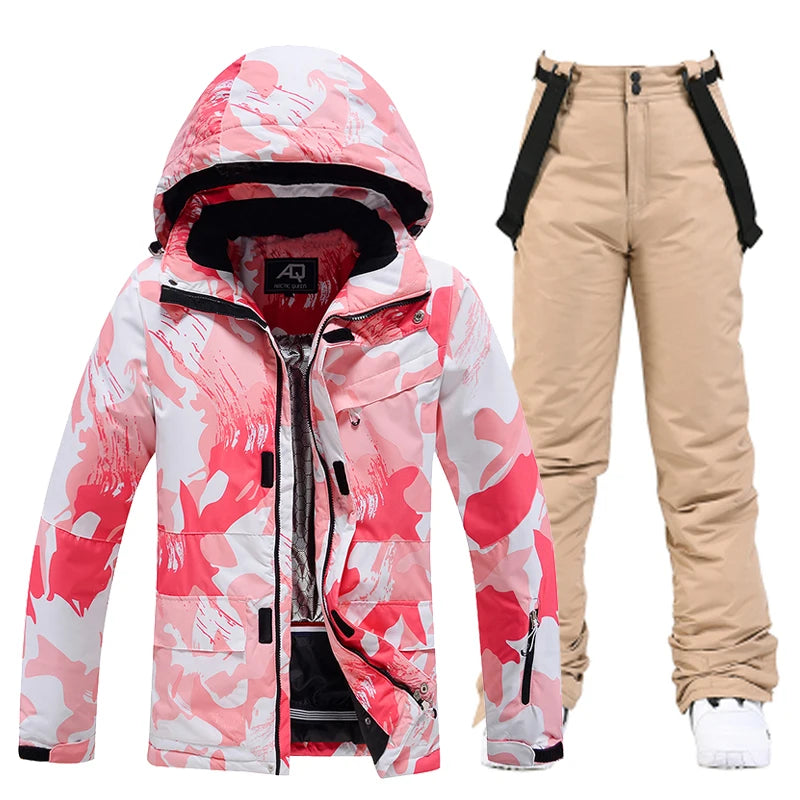 Fashion, Waterproof Snow Suit Sets for Women, Snowboarding Clothing, Ski Costumes, Winter Wear, Jacket Strap Pant for Girl's