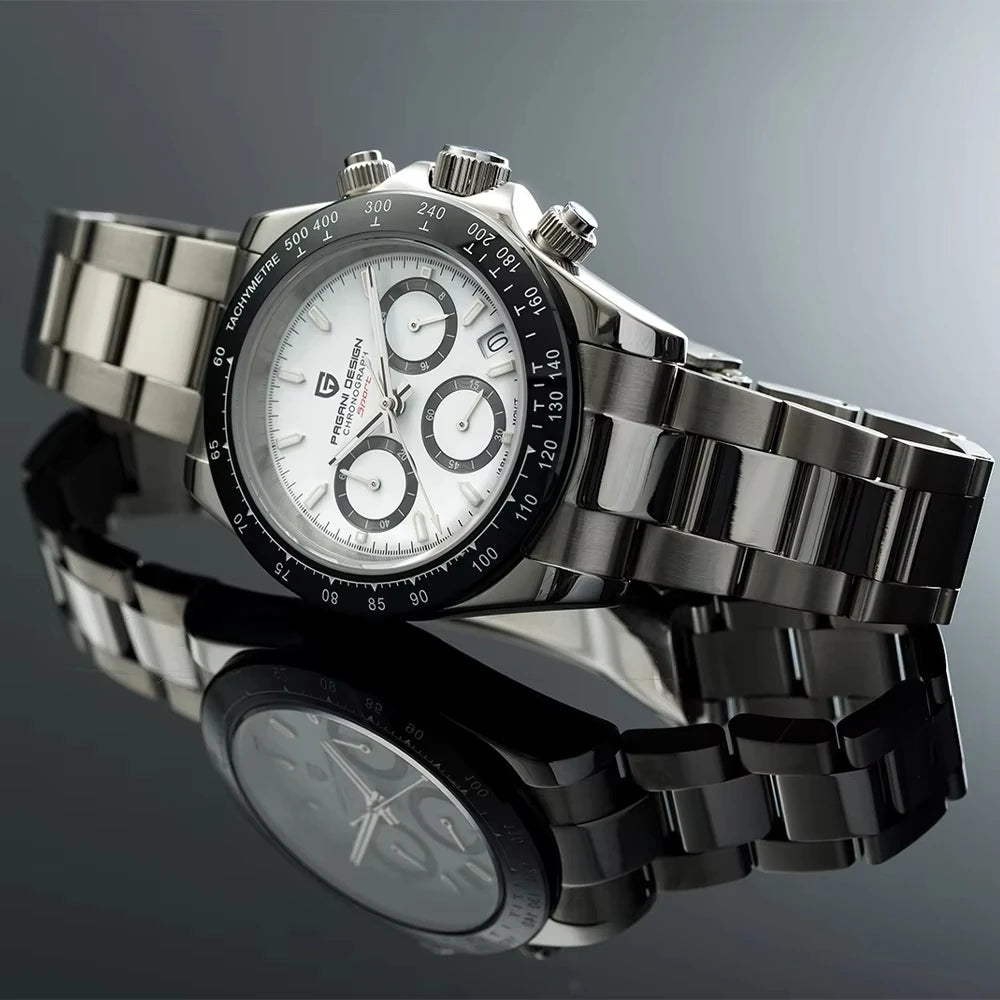 PAGANI DESIGN PD1644 Men's VK63 Quartz Chronograph Watch Sapphire Glass Stainless Steel 100M Waterproof Sport Wristwatch