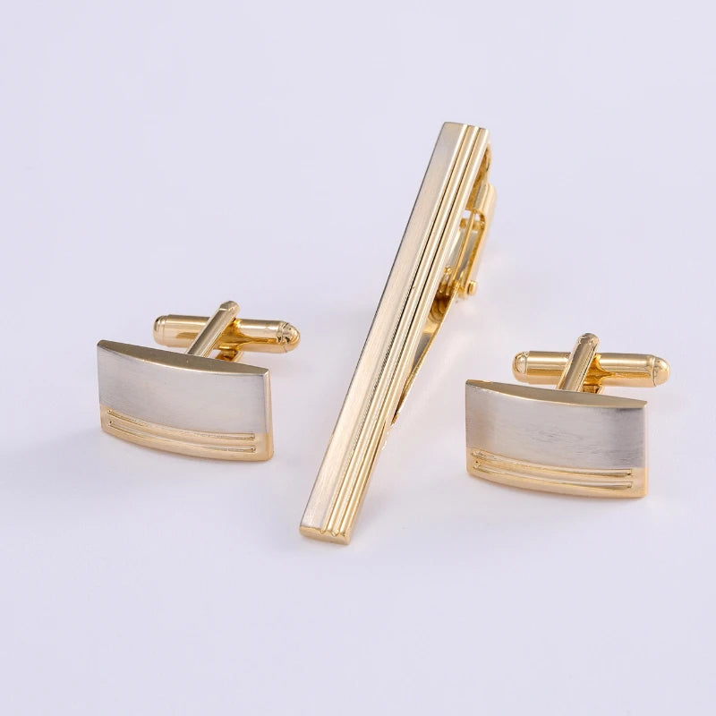 High-end Gold Color Cufflink Tie Clip Set Cufflink Shirt Collar Clip Men's Business Luxulry Jewelry Wedding Accessories