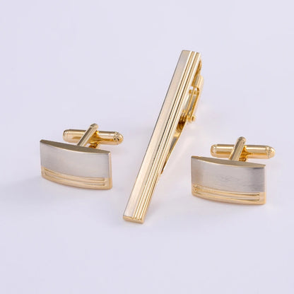 High-end Gold Color Cufflink Tie Clip Set Cufflink Shirt Collar Clip Men's Business Luxulry Jewelry Wedding Accessories