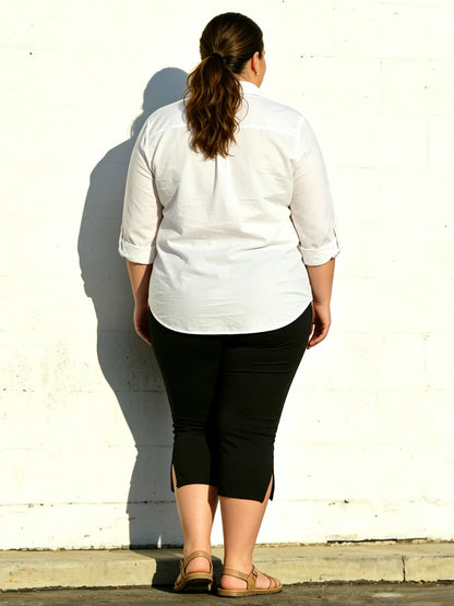Women's Plus Size Capri Leggings High Waist Tummy Control, Stretchy Yoga Workout Pants (XL-5X) - Capri Split Hem Pants Plus Size