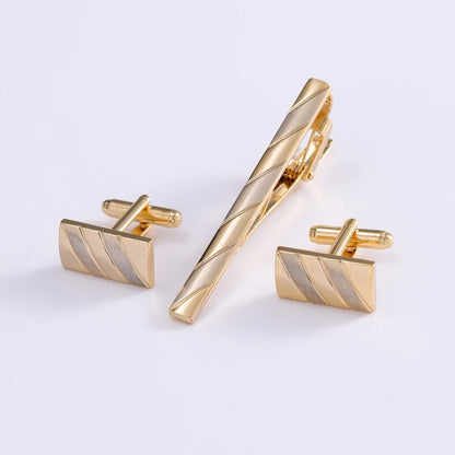 High-end Gold Color Cufflink Tie Clip Set Cufflink Shirt Collar Clip Men's Business Luxulry Jewelry Wedding Accessories