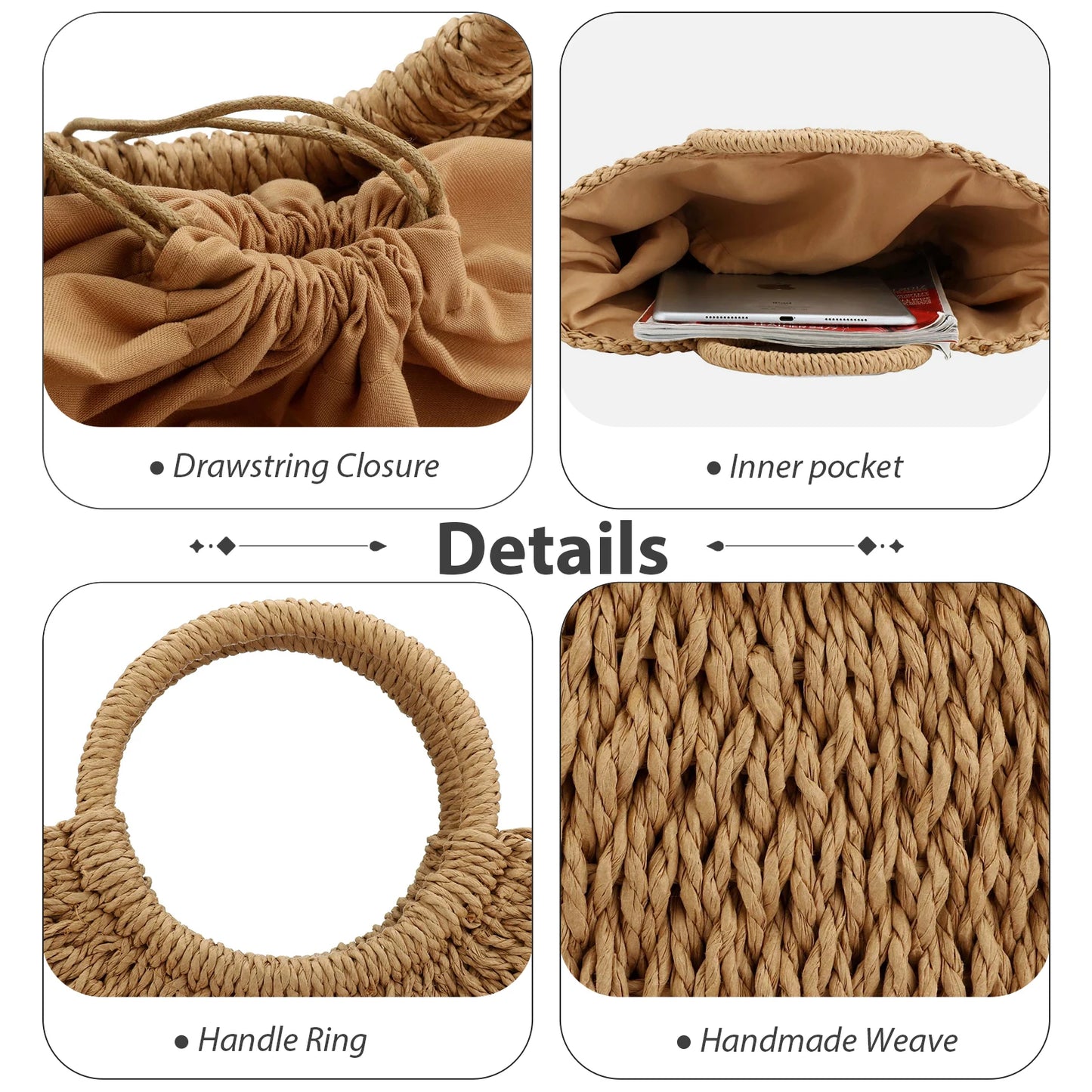 Large Capacity Summer Handmade Straw Weave Bags For Women Beach Wrapped Half-Round Rattan Woven Beach Bag Ladies Handbags Totes