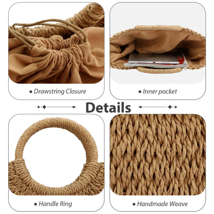 Large Capacity Summer Handmade Straw Weave Bags For Women Beach Wrapped Half-Round Rattan Woven Beach Bag Ladies Handbags Totes