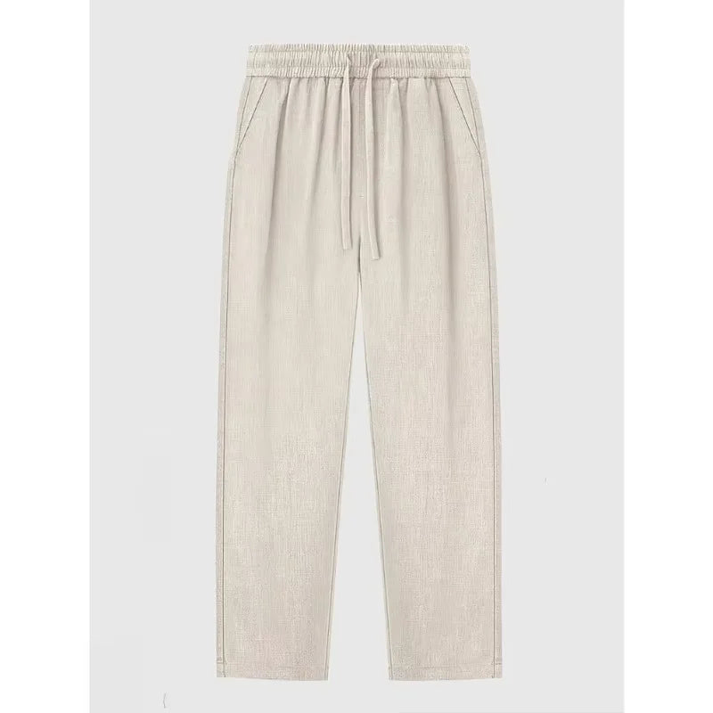 New Straight Casual Cotton Linen Pants Men Wide Leg Lightweight Baggy Cotton Sweatpants Male Sport Jogger Straight Work Trousers