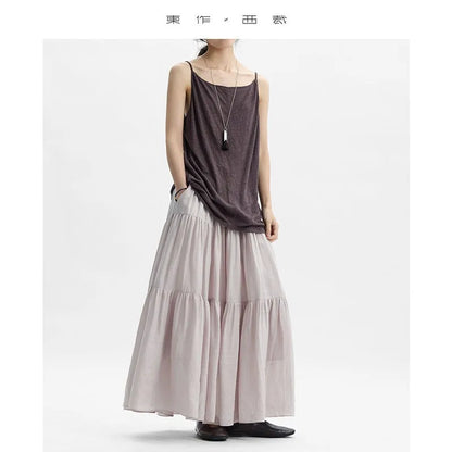 60-Count Pure Ramie Cake Skirt, Mid-Length Beach Vacation Skirt for Women, New Summer 2026 Style