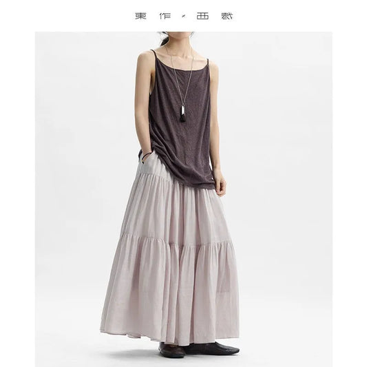 60-Count Pure Ramie Cake Skirt, Mid-Length Beach Vacation Skirt for Women, New Summer 2026 Style