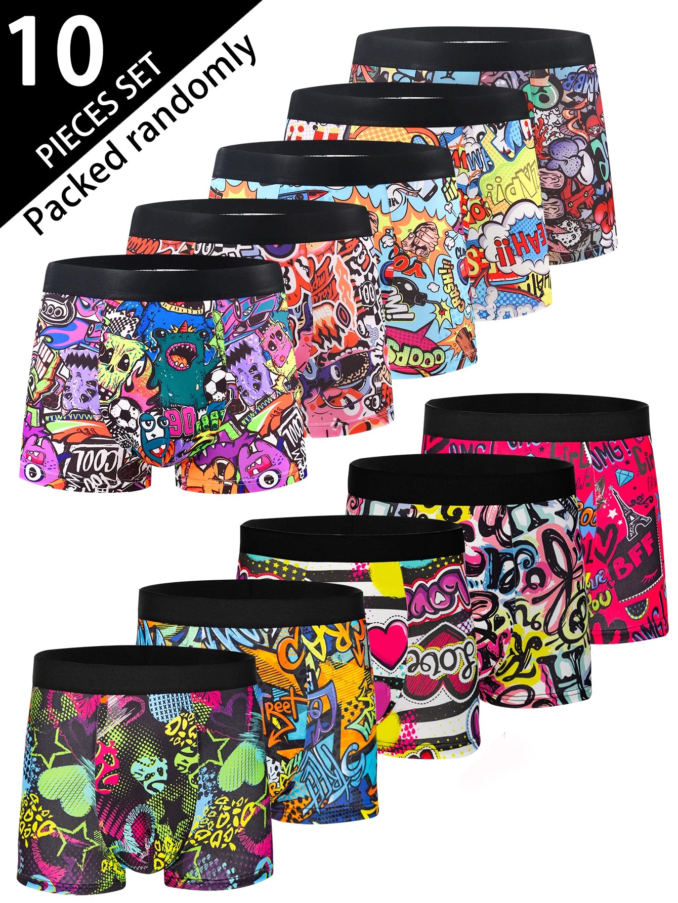 10-pack fashionable men's boxer shorts, comfortable, soft, fashionable