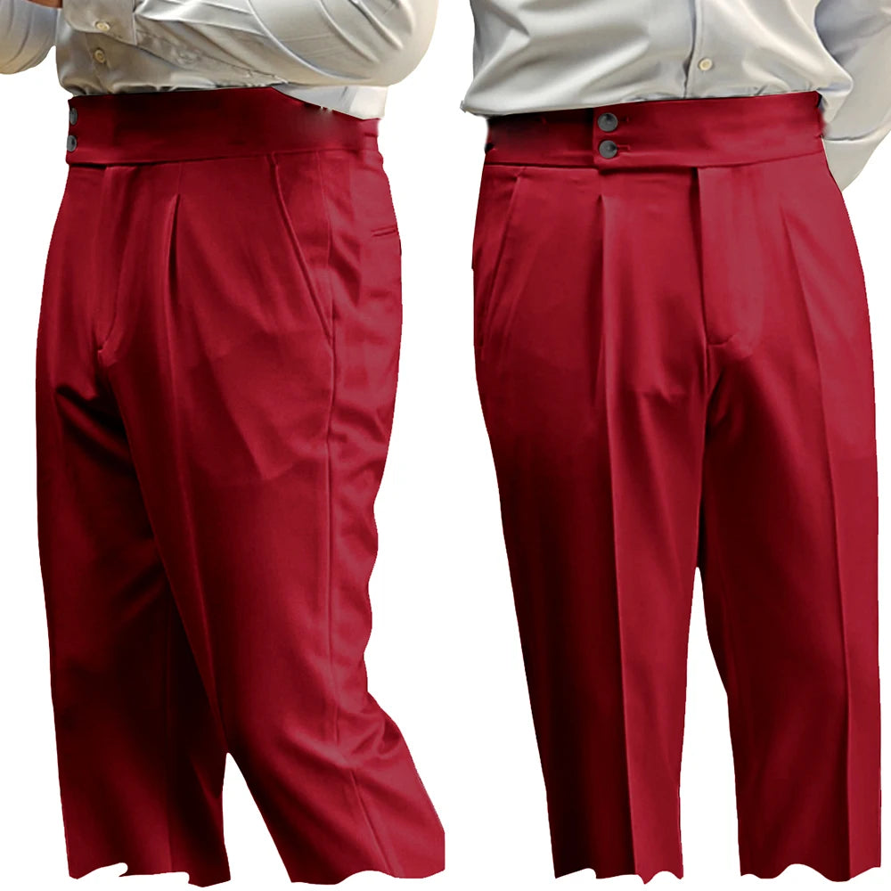 New Casual Solid Color Suit Trousers Men Spring Trendy Belt High Waist Pants Male Business Office Fashion Pleated Straight Pants