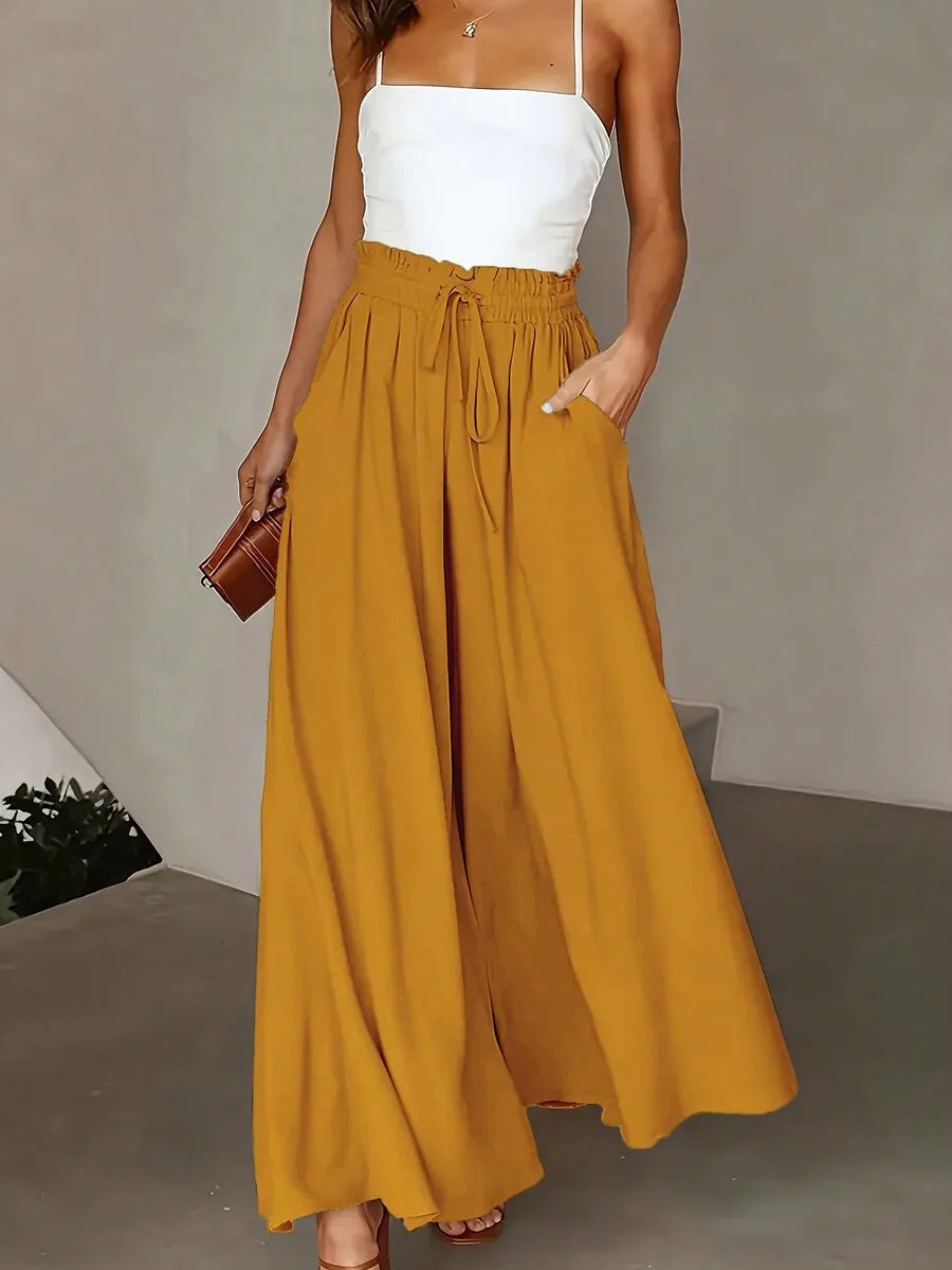 Plus Size Loose Lightweight Wide Leg Culotte Pants, Spring/Summer Casual