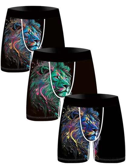 3Pcs Lion Wolf Print Men Underwear Boxers Men's Novelty Underpants