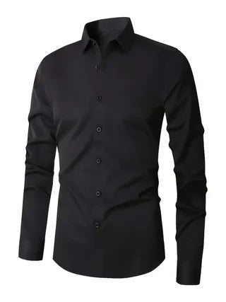 Plus‑size Men's Solid‑Color Business Long‑Sleeve Shirt