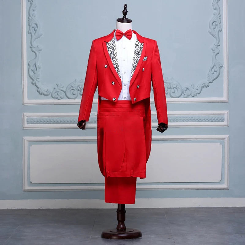 Tuxedo Dress Suits Men Embroidery Shiny Lapel Tail Coat Tuxedo Wedding Groom Tailcoats Party Stage Singer Suits Dress Coat Tails