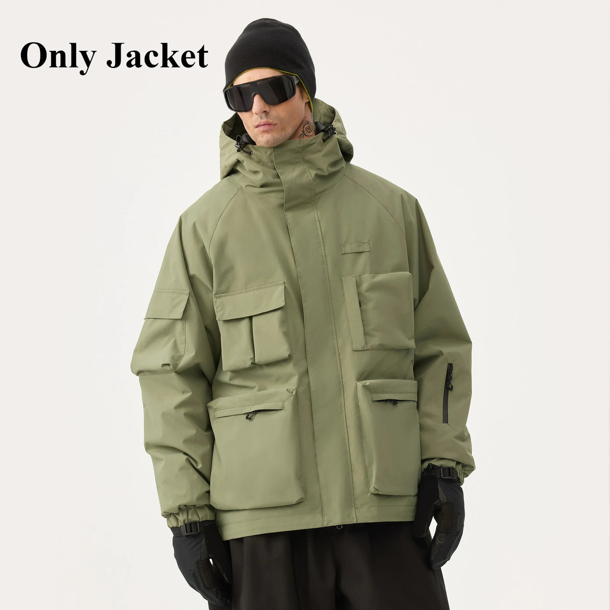 Unisex American Cargo Ski Jacket Loose Multi-Pocket Snow Coat Windproof Waterproof Warm Hooded Snowboard Jacket Men Women Skiing