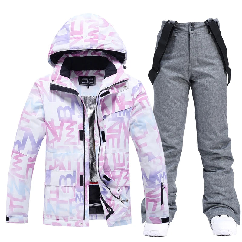 Fashion, Waterproof Snow Suit Sets for Women, Snowboarding Clothing, Ski Costumes, Winter Wear, Jacket Strap Pant for Girl's