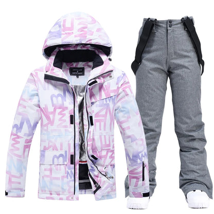 Fashion, Waterproof Snow Suit Sets for Women, Snowboarding Clothing, Ski Costumes, Winter Wear, Jacket Strap Pant for Girl's