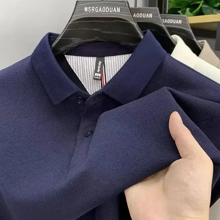 High-end cotton Polo shirt for men, new style for spring and autumn, long-sleeved, pure color, thickened