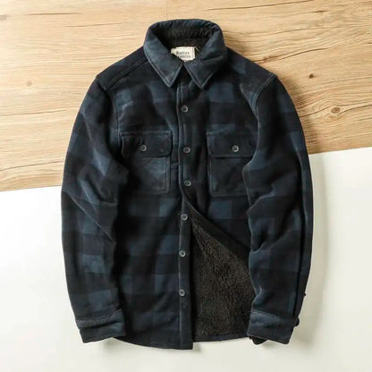 Winter Men's Plaid Flannel Shirts Thick Fleece Jacket Quilted Lined Long Sleeve Lamb Wool Checkered Shirt