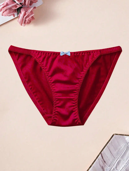 4pcs women's sweet bow low waist triangle underwear, soft and comfortable solid color women's daily bikini underwear,