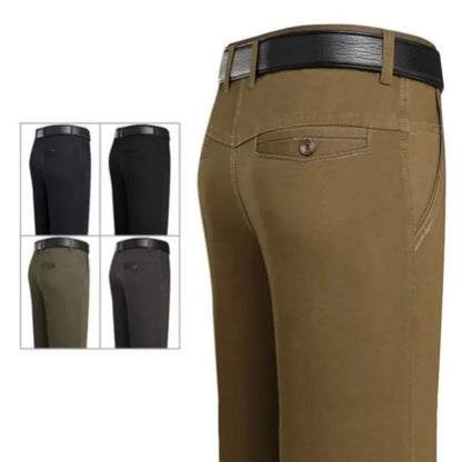 Men's Office Business 100% Cotton Pants Summer Thin & Autumn Thick High Waist Straight Loose Solid Bland Suit Slacks GOZBKF