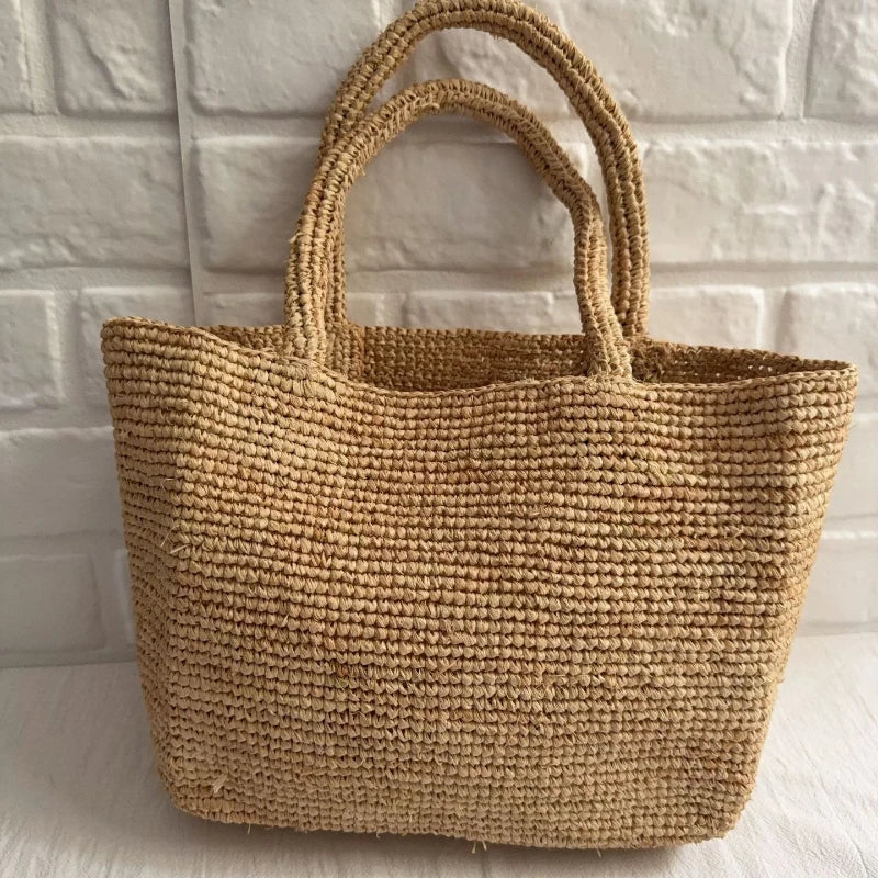 Handmade Raffia Straw Bags for Women Shoulder Bag Summer Woven Beach Bag NEW Natural Grass Handbag Vacation Shopper Tote Purses