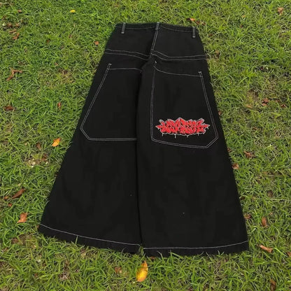 American Fashion Trend Joker Pattern Embroidered Loose Jeans Women Street Y2K New Hip Hop Oversized Wide-leg Pants Unisex Jeans