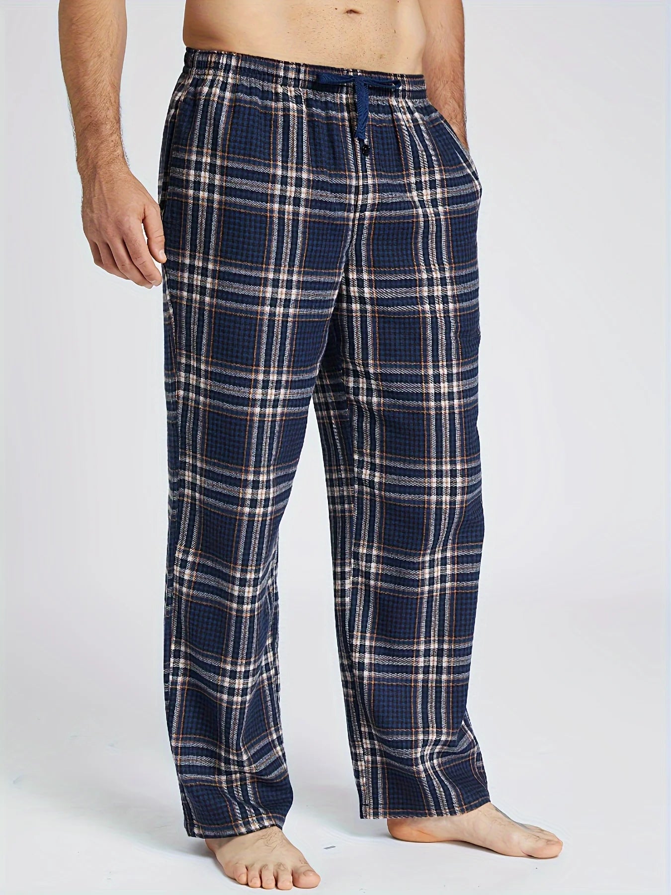 3pcs Men's Pajama Bottoms Autumn/Winter Flannel Plaid Loose Trousers Warm Homewear Pants Male Soft with Pockets Sleepwear