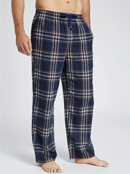 3pcs Men's Pajama Bottoms Autumn/Winter Flannel Plaid Loose Trousers Warm Homewear Pants Male Soft with Pockets Sleepwear