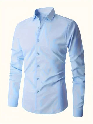 Plus‑size Men's Solid‑Color Business Long‑Sleeve Shirt