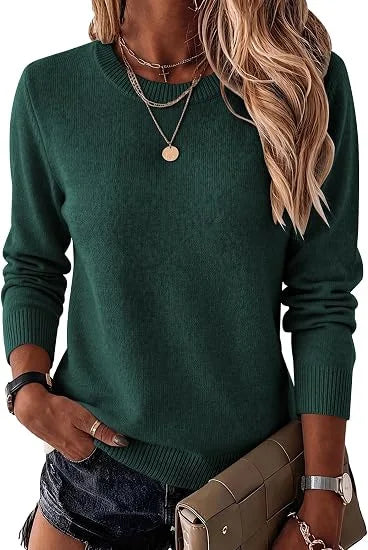 Women's Fashionable Wool Blend Sweater, Long-Sleeved with a Round Neck,