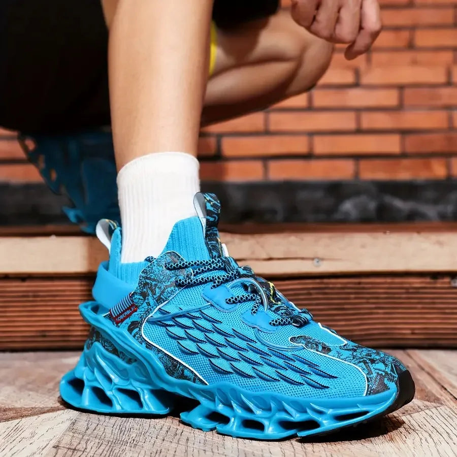 Men's Running Shoes Breathable Shock-Absorbing Lightweight Low-Top Sneakers Vibrant Blue TPU Sole and EVA Cushion for Gym Hikin