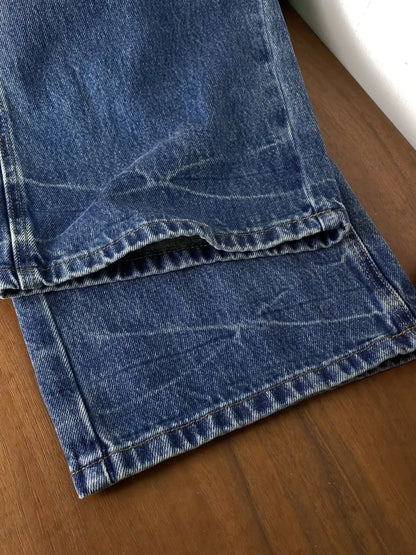 American Style Women's Vintage Washed Denim Pants High Waist Irregular Loose Wide Leg Trousers All-match Ladies Jeans