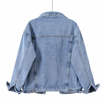 Vintage Women Jacket 2026 Autumn Winter Oversize Denim Jackets Washed Blue Jeans Coat Turn-down Collar Outwear Bomber Jacket