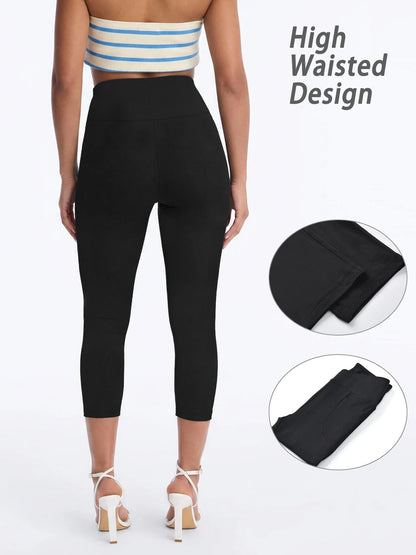 Women's Super Soft Crossover High Waisted Capri Pants With Pockets Tummy Control No See Through Workout Yoga Running Leggings