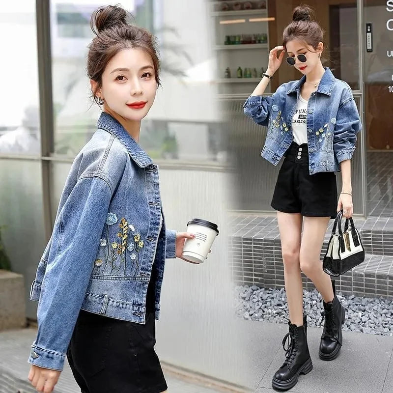 2026 Winter New Casual Denim Jacket Women Embroidered Denim Short Jacket Women Casual Fashionable Denim Coat Top Outerwear