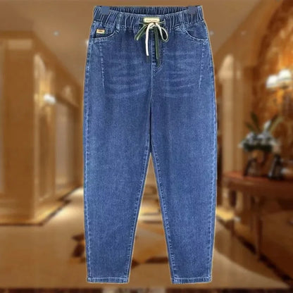 Women's Jeans Streetwear 2025 Spring Autumn New Elastic high waisted Harun pants Female Pocket Casual Denim Nine points Pants