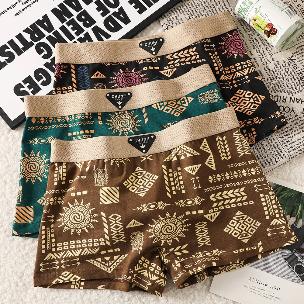 3PCS/Pack 100% Cotton Vintage Print Women's Panties Super Soft Hygroscopic Breathable Underwear High Elastic Waistband Shorts