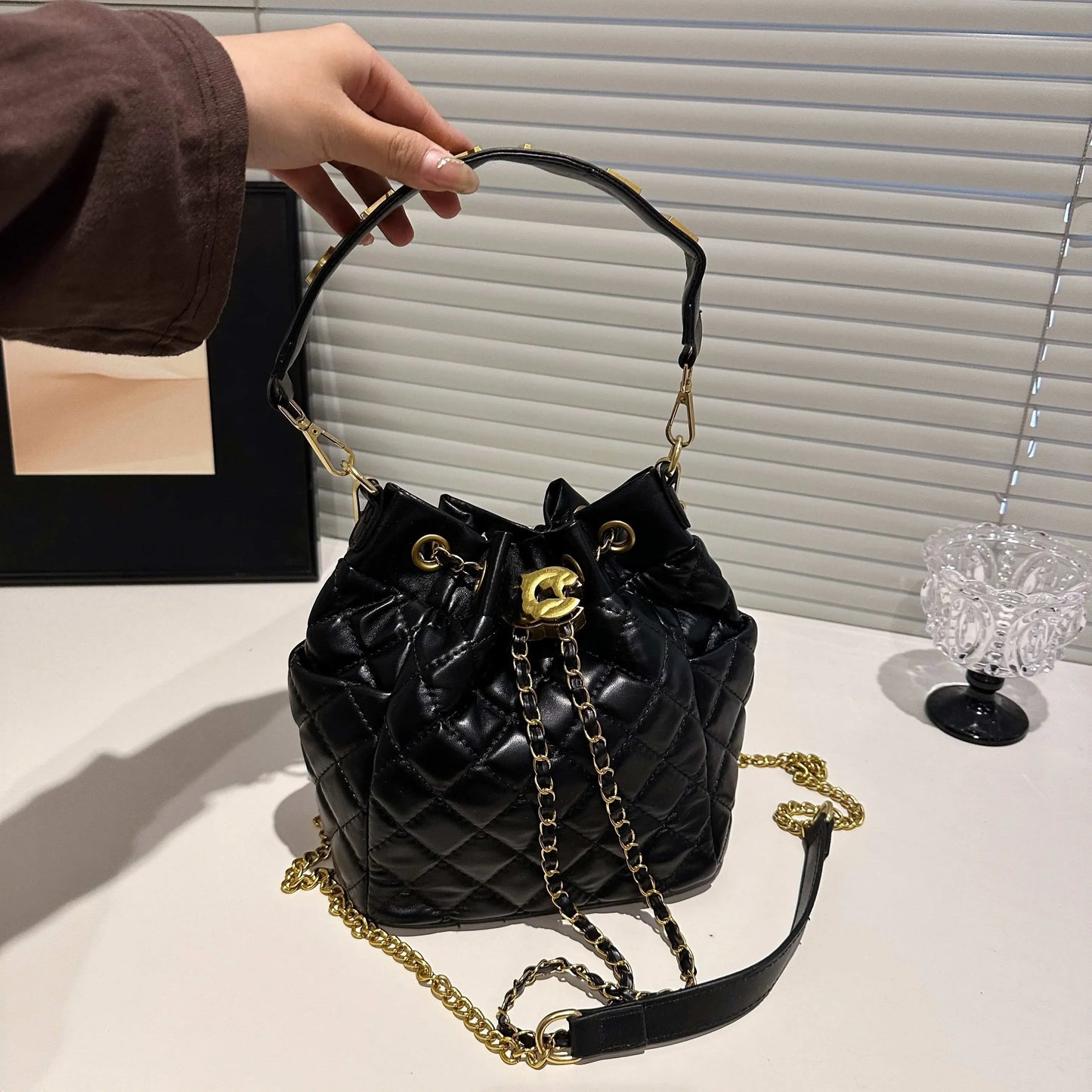 Channeled Bag Women designer makeup bag High Quality Sheepskin Diamond Lattice Handle Vanity Box Tote Bags Crossbody Shoulder Co