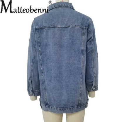 Vintage Denim Jacket Women Autumn Winter Loose Lapel Single-breasted Cardigan Coat Ladies Fashion Casual Commuter Outerwear 2024