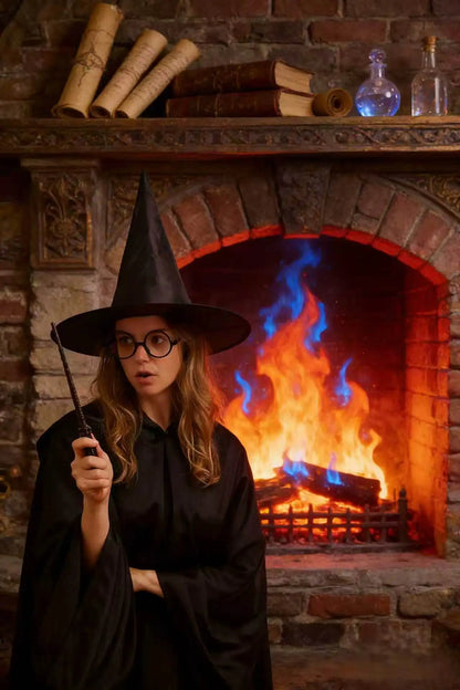Halloween Wizard Costume Accessory Set Black Witch Hat Round Glasses Magic Wand Cosplay Props for Harry Potter Themed Party Fanc