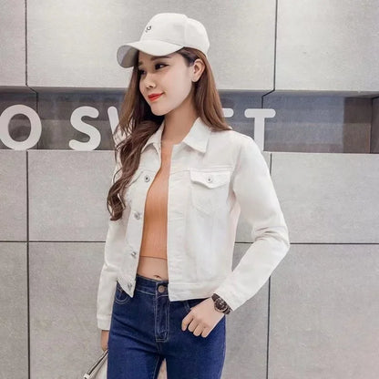 New Women's Denim Jacket Spring and Autumn 2024 Casual Short Denim Jacket Women's Korean Version Solid Color Jacket Clothes