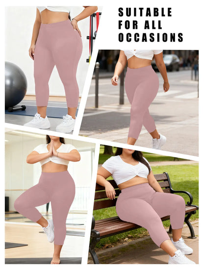 Plus Size Super Soft Capri Pants for Women No See Through Workout Running Yoga Athletic Leggings
