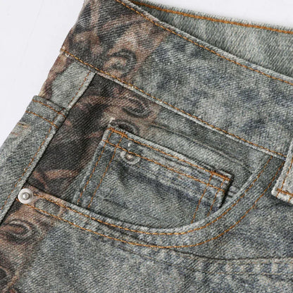 Printed Patchwork Jeans 2026 Spring New Fashion Streetwear Y2k Pants Casual Loose Vintage Hip Hop Denim Trousers Male