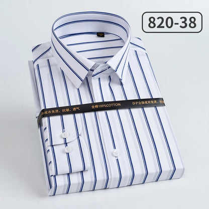 Men's pure cotton long sleeved shirt slim fit high-end light luxury 100 count striped heterochromatic collar wrinkle resistant
