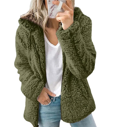 2024 New Women's Hooded Tweed Velvet Autumn and Winter Tops Jacket