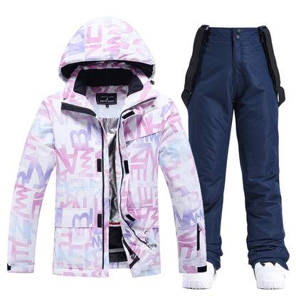 Fashion, Waterproof Snow Suit Sets for Women, Snowboarding Clothing, Ski Costumes, Winter Wear, Jacket Strap Pant for Girl's
