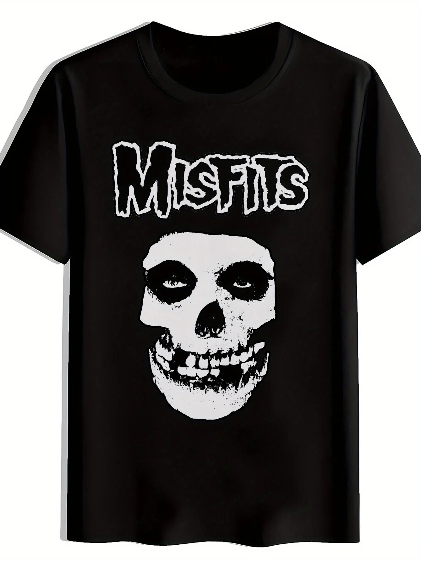 Men Black "Misfits" Graphic T-Shirt Vintage Rock Band Design Short Sleeve Round Neck Casual Summer Tee for Music Fans