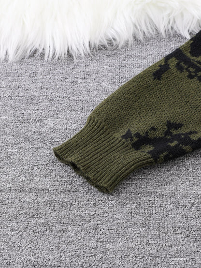 New Trendy Autumn and Winter Abstract Eye Jacquard Pattern Pullover Sweater Casual Round Neck Knitted Men's Pullover
