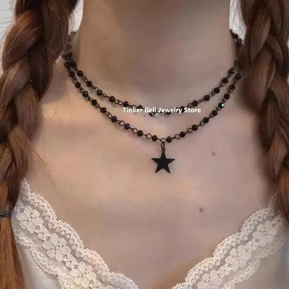 Personalized Punk Star Heart Cross Chain Double Layer Necklace For Men Women Y2K Fashion Trend Rock Party Grunge EMO Accessories