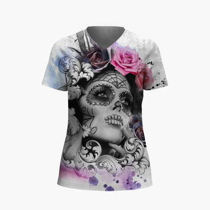 Skulls T-shirt Women's Shirt Fashion Short Sleeve New Casual Top Tee Ladies Girl Clothing V Neck T Shirt For Women